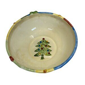 Corsica Hand-Painted Holiday Serving Bowl With Christmas Tree & Festive Design